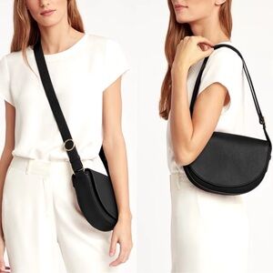 CUYANA Half Moon Shoulder Crossbody Bag in Black Smooth Leather